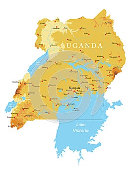 Uganda highly detailed physical map photo