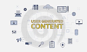 Ugc user generated content concept with icon set with big word or text on center