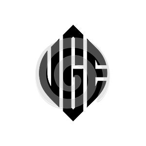 UGE circle letter logo design with circle and ellipse shape. UGE ellipse letters with typographic style. The three initials form a photo