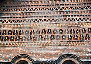 UGLICH, RUSSIA. Brick decor of the building of chamber of the Uglich specific princes 15th century. Yaroslavl region