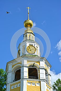 UGLICH, RUSSIA. Fragment of the bell tower of Transfiguration Cathedral 18th century. Yaroslavl region