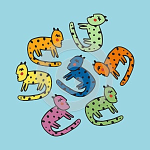 Ugly cats. Vector clipart cat seamless pattern. Dogs breed. EPS and JPG illustration. Funky doodle trendy print