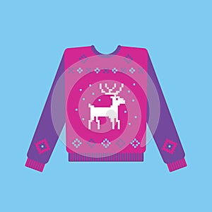 Ugly christmas sweater with deer pattern. Vector