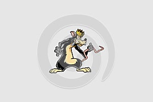 Ugly and Dirty king rat with crown Cartoon character vector logo template