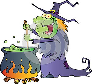 Ugly Halloween Witch Preparing A Potion