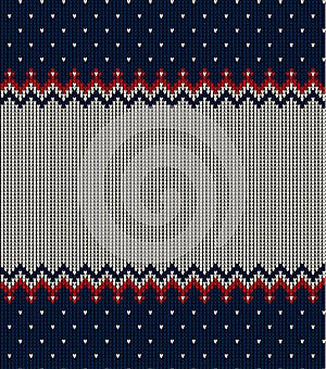 Ugly sweater at Buffalo Plaid Merry Christmas and Happy New Year greeting card frame border . illustration knitted background