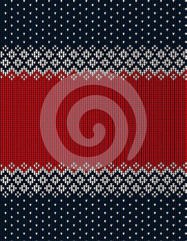 Ugly sweater at Buffalo Plaid Merry Christmas and Happy New Year greeting card frame border . illustration knitted background