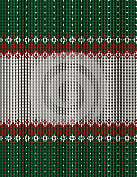 Ugly sweater at Buffalo Plaid Merry Christmas and Happy New Year greeting card frame border . illustration knitted background