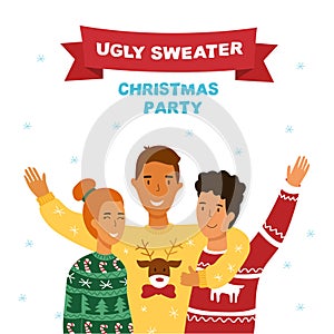 Ugly sweater Christmas people party banner.