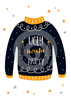 Ugly Sweater Christmas Party Invitation Card. Vector Template