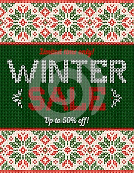 Ugly sweater Christmas Season Winter Autumn Sale Poster. Knitted pattern