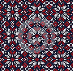 Ugly sweater Christmas Season Winter seamless background scandinavian ornaments.