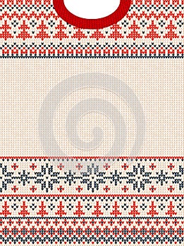 Ugly sweater Merry Christmas and Happy New Year greeting card frame border . Vector illustration knitted background seamless