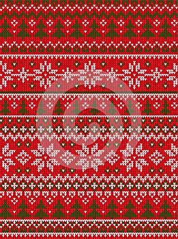 Ugly sweater Merry Christmas and Happy New Year greeting card frame border . Vector illustration knitted background seamless