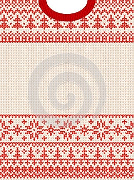 Ugly sweater Merry Christmas and Happy New Year greeting card frame border . Vector illustration knitted background seamless
