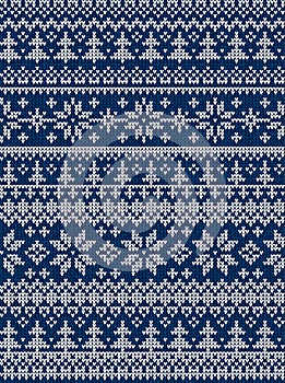 Ugly sweater Merry Christmas Happy New Year Vector illustration knitted background seamless pattern folk style scandinavian