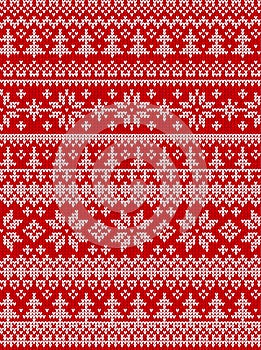 Ugly sweater Merry Christmas Happy New Year Vector illustration knitted background seamless pattern folk style scandinavian