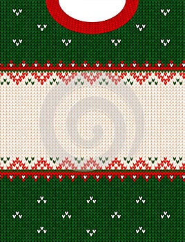 Ugly sweater Merry Christmas ornament scandinavian style knitted background frame border