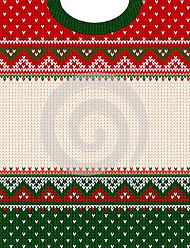 Ugly sweater Merry Christmas ornament scandinavian style knitted background frame border