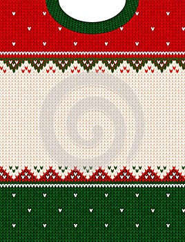 Ugly sweater Merry Christmas ornament scandinavian style knitted background frame border