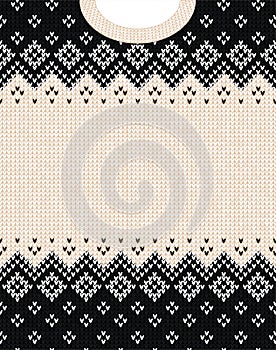 Ugly sweater Merry Christmas ornament scandinavian style knitted background frame border