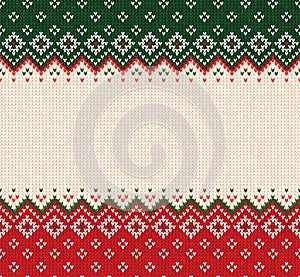 Ugly sweater Merry Christmas ornament scandinavian style knitted background seamless frame border