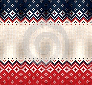 Ugly sweater Merry Christmas ornament scandinavian style knitted background seamless frame border