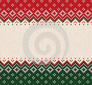 Ugly sweater Merry Christmas ornament scandinavian style knitted background seamless frame border photo