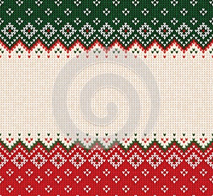 Ugly sweater Merry Christmas ornament scandinavian style knitted background seamless frame border photo