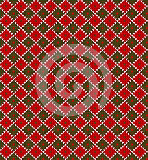 Ugly sweater Merry Christmas ornament scandinavian style knitted background seamless pattern