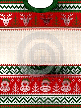 Ugly sweater Merry Christmas party invite template. Scandinavian ornament pattern