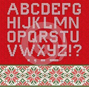 Ugly sweater Season Winter Sale Poster. Knitted background pattern scandinavian ornaments.