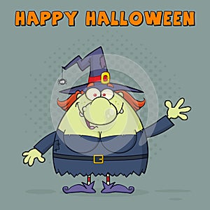 Ugly Witch Cartoon Mascot Character Waving For Greeting