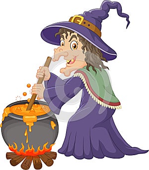 The ugly witch is stirring the protion