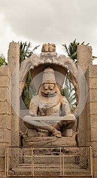 Ugra Narsimha or Lakshmi Narsimha temple at Hampi. The man-lion avatar of Lord Vishnu - seated in a yoga position.