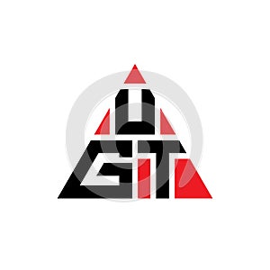 UGT triangle letter logo design with triangle shape. UGT triangle logo design monogram. UGT triangle vector logo template with red