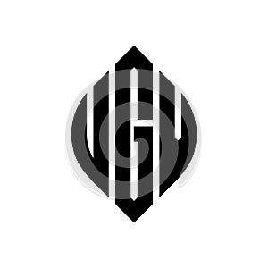 UGV circle letter logo design with circle and ellipse shape. UGV ellipse letters with typographic style. The three initials form a