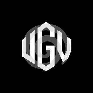 UGV letter logo design with polygon shape. UGV polygon and cube shape logo design. UGV hexagon vector logo template white and