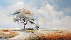 Uhd Oil Painting Of Two Trees And Dirt Road By Willem Haenraets