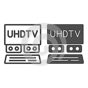 UHDTV system line and solid icon, monitors and TV concept, ultra high definition television vector sign on white photo