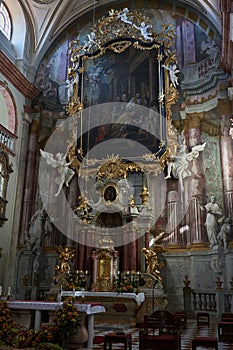 Uherske Hradiste, Czech Republic - September 11, 2021 - the interior of the baroque church of St. Francis of Xavier