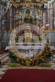 Uherske Hradiste, Czech Republic - September 11, 2021 - the interior of the baroque church of St. Francis of Xavier