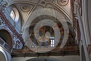 Uherske Hradiste, Czech Republic - September 11, 2021 - the interior of the baroque church of St. Francis of Xavier