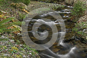 Uhlava river near Spicak hill with wooden bridge and spring fresh water