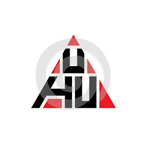 UHU triangle letter logo design with triangle shape. UHU triangle logo design monogram. UHU triangle vector logo template with red