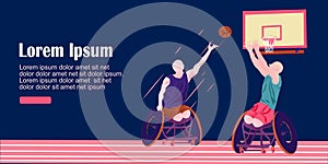 UI design illustration with the two faceless disabled men in the wheelchair. Wheelchair Basketball