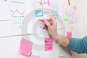 Ui designer drawing on paper structure of app