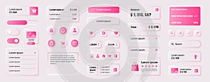 Ui elements. App interface button, mobile shop ux kit, neumorphic template. Website price for user order. Web interface