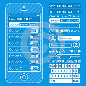 UI elements blueprint design vector kit in trendy