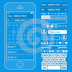 UI elements blueprint design vector kit in trendy